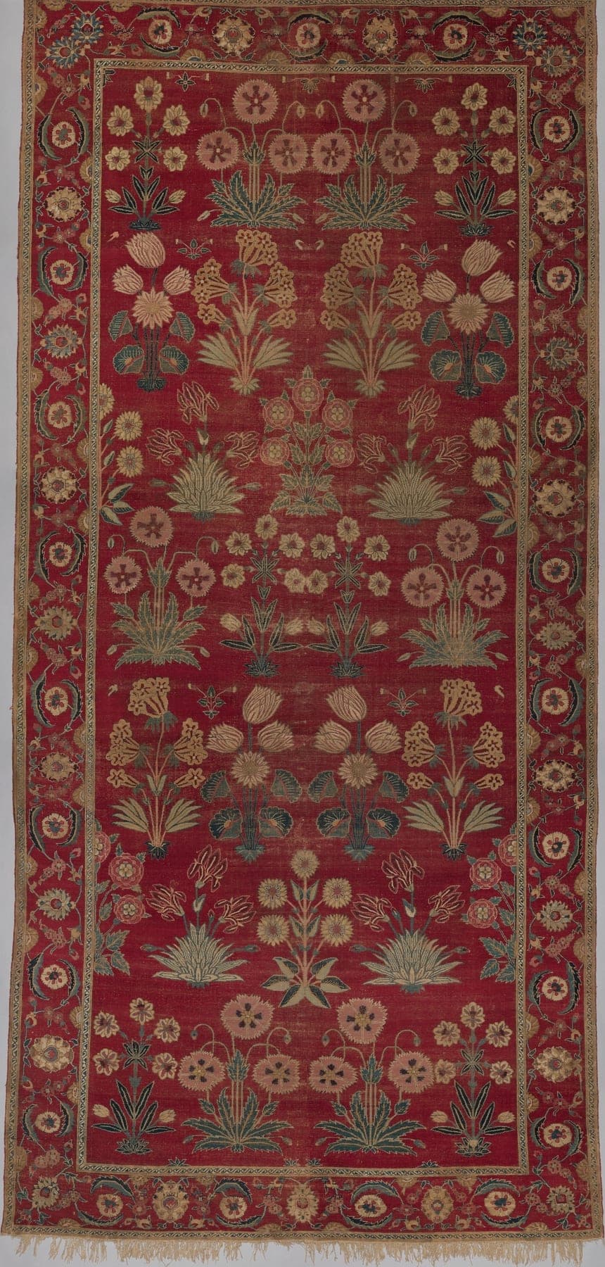 Shalimar Garden, a hand-knotted silk rug, shown flat