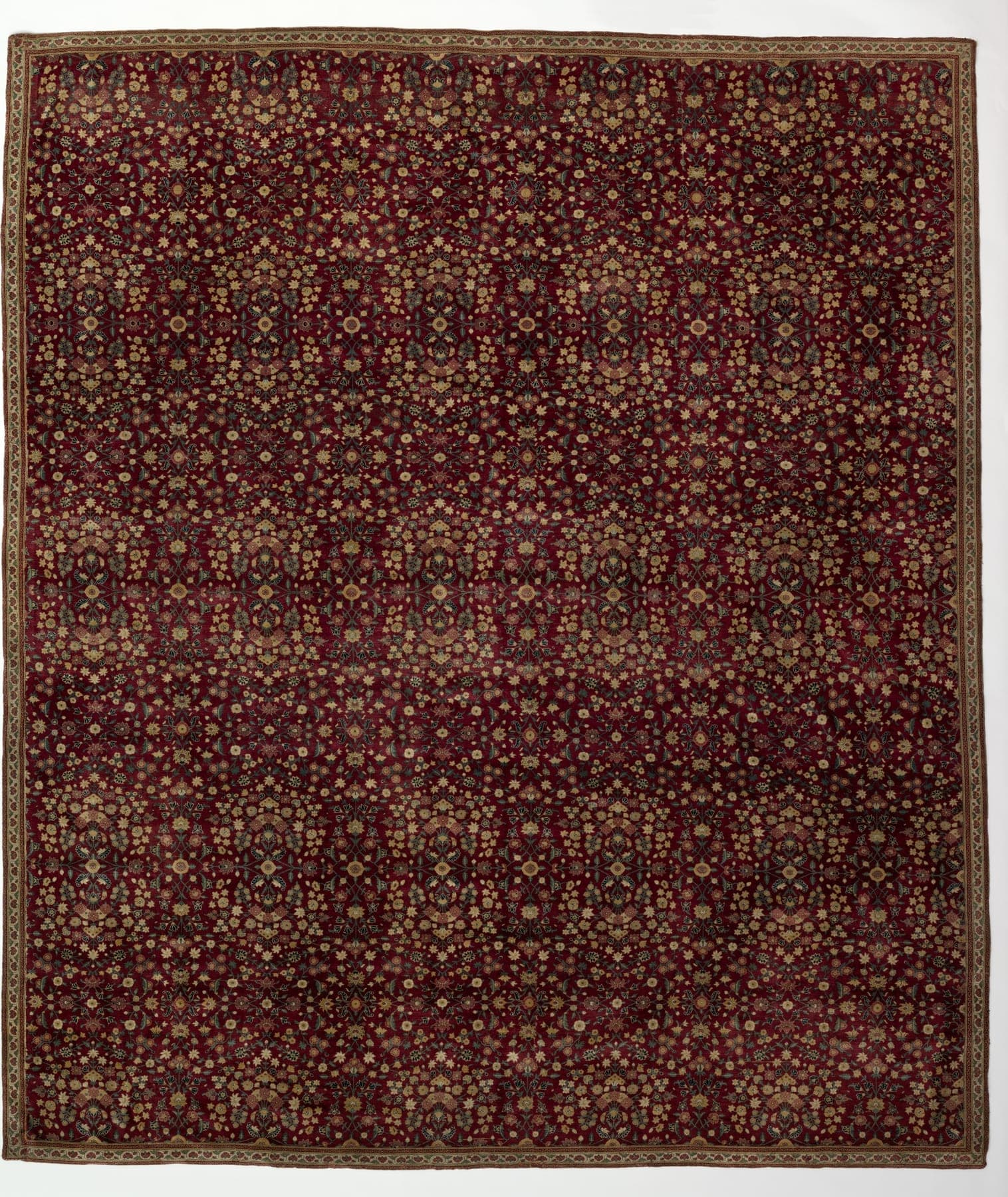 Dal Lake Blossom, a hand-knotted wool and silk rug, shown flat