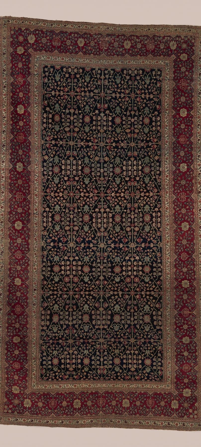 Srinagar Chinar, a hand-knotted wool and silk rug, shown flat