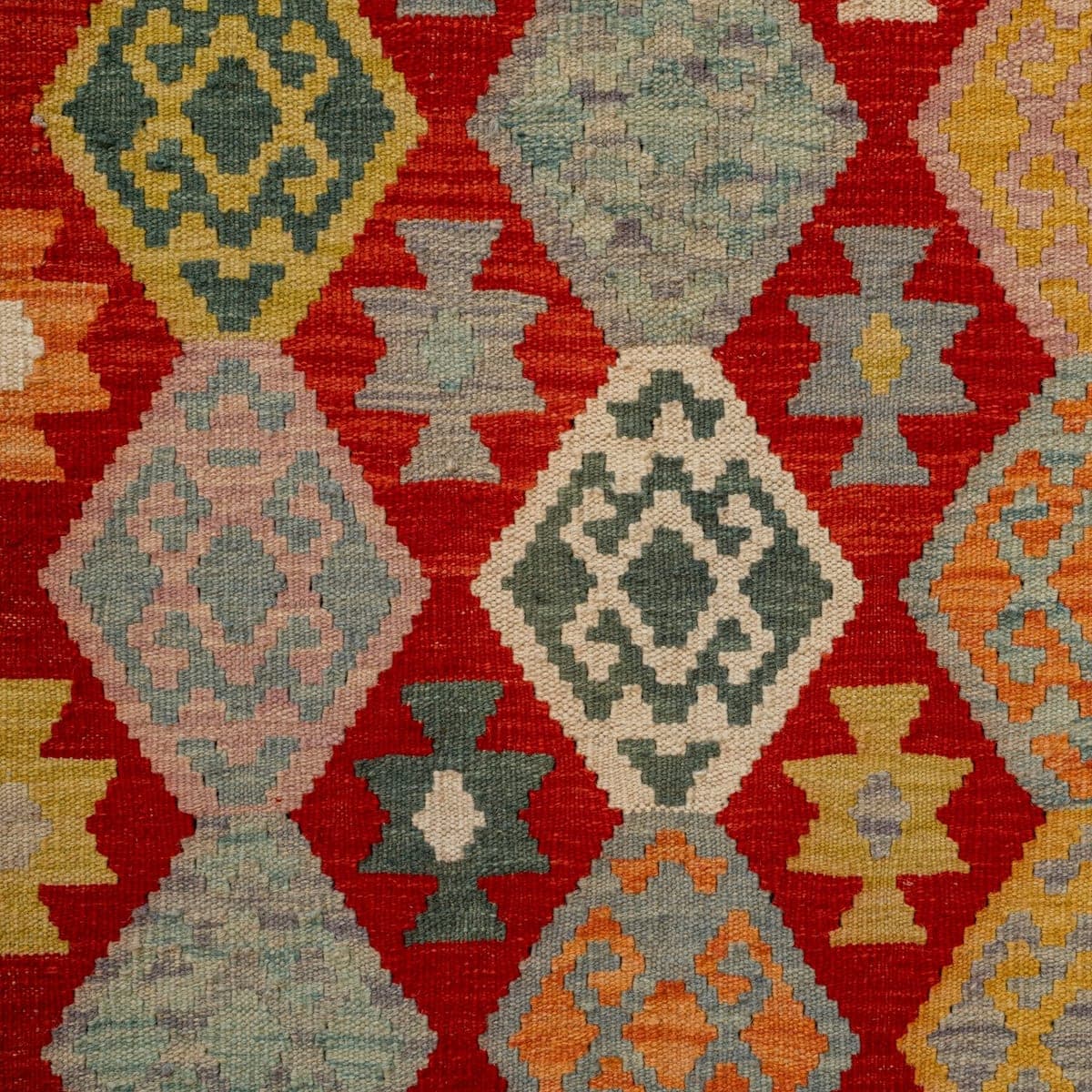 Close-up of the geometric pattern on the Harvest Kilim Runner