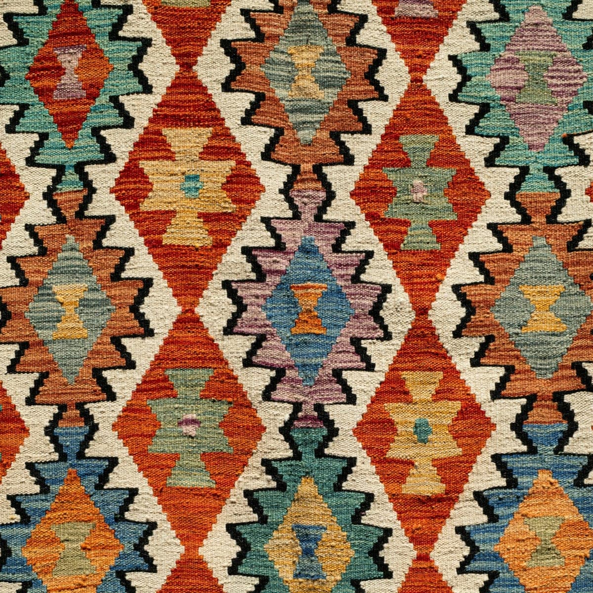 Close-up of the tribal pattern on the Afghan Soumak