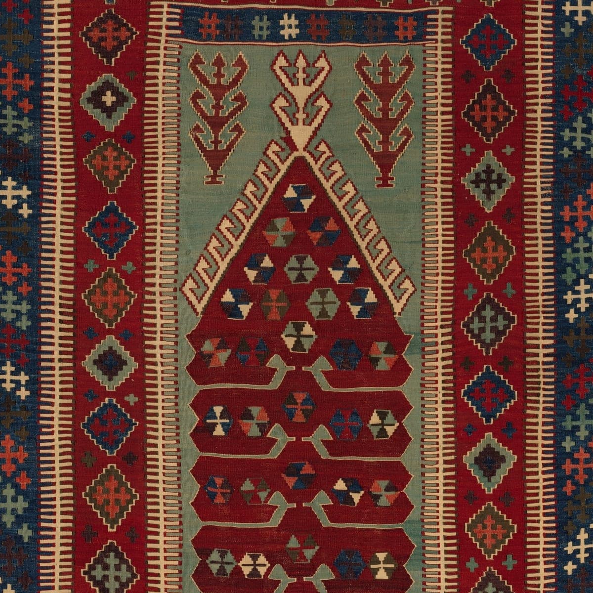 Close-up of the geometric pattern on the Konya Prayer Kilim