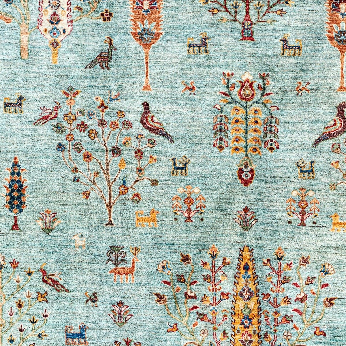 Close-up of the pictorial pattern on the Persian Garden Tufted