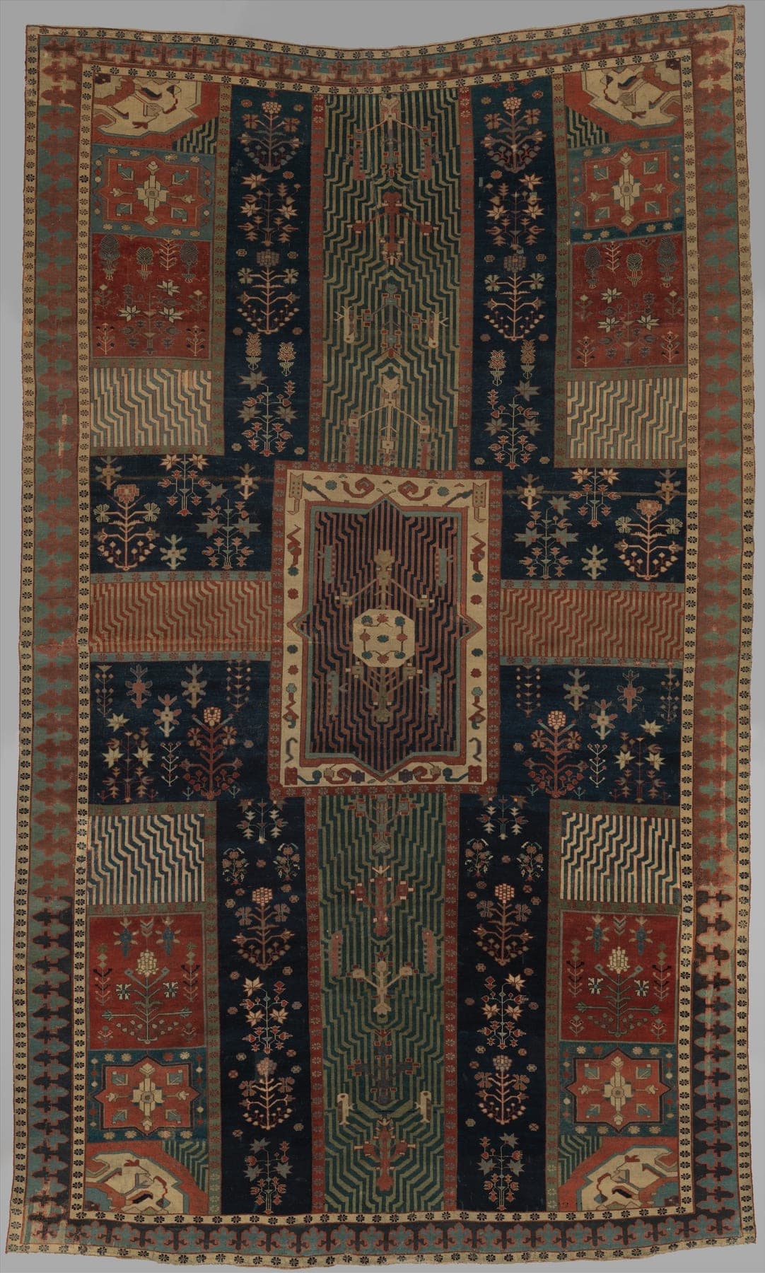 Bakhtiari Panel, a hand-knotted wool rug, shown flat