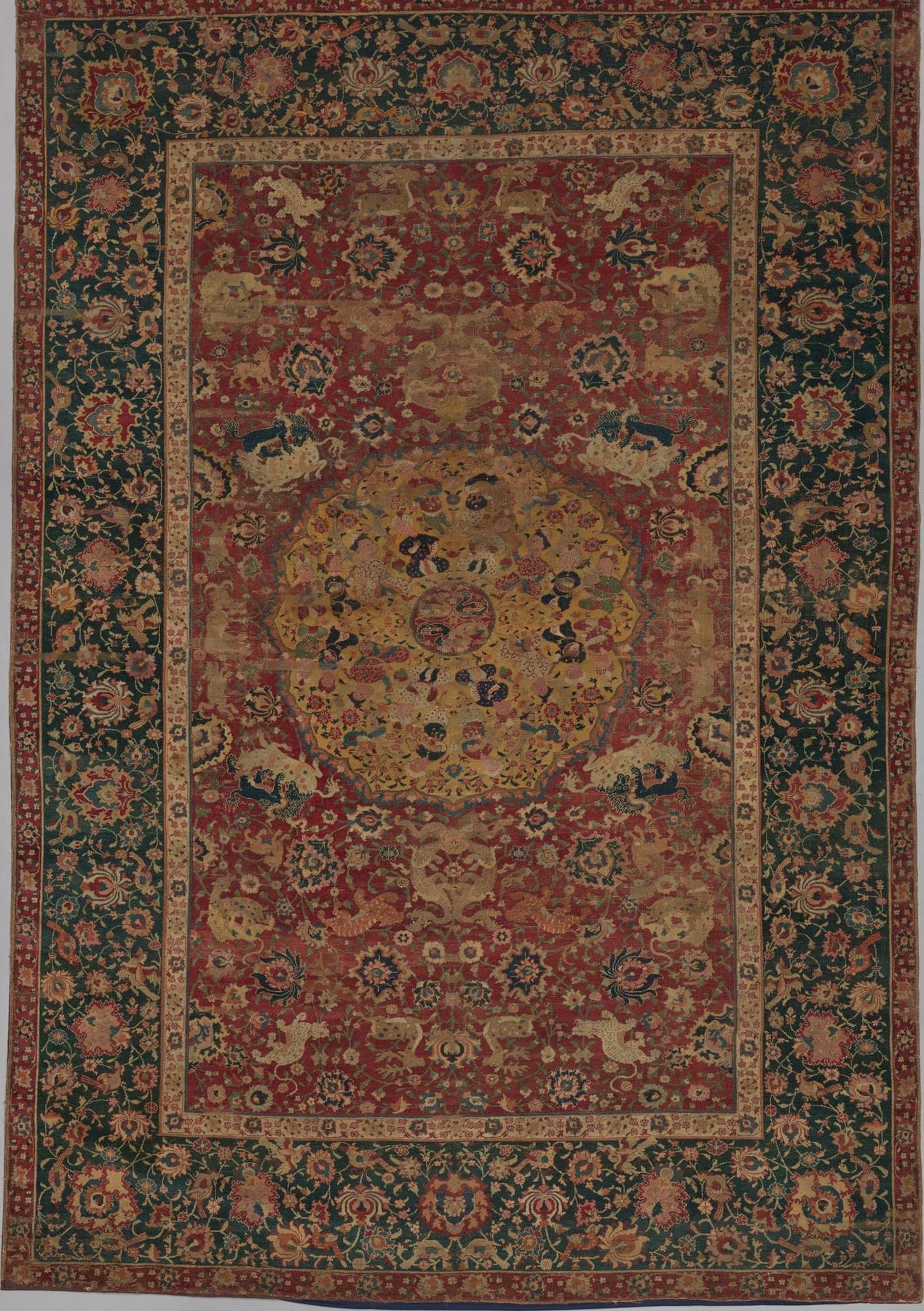 Kashan Garden, a hand-knotted wool rug, shown flat