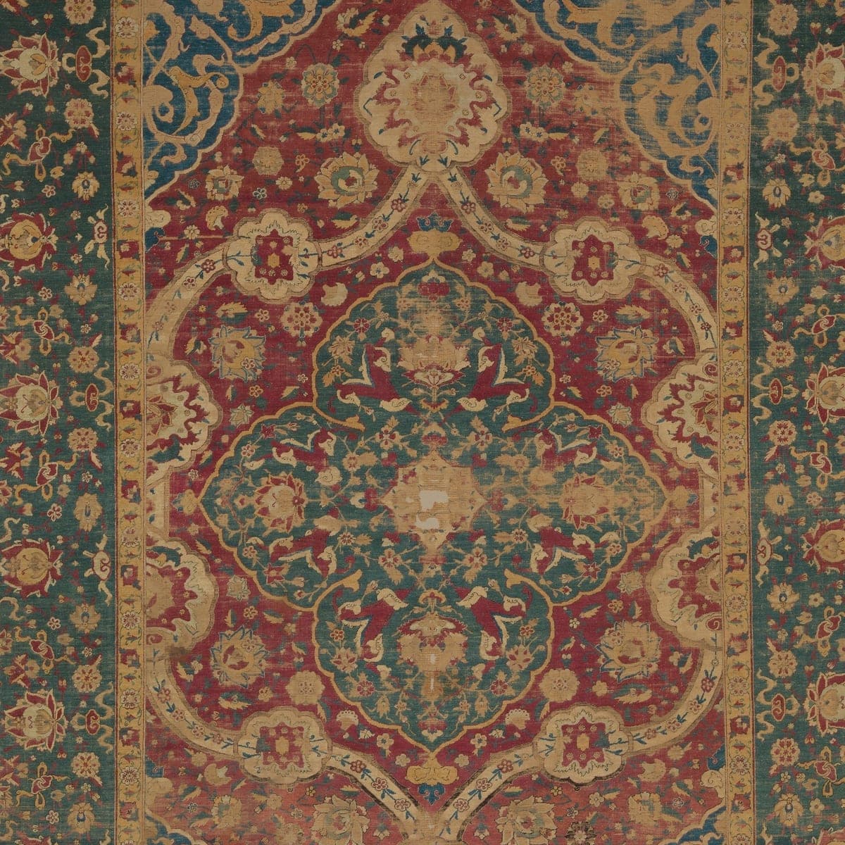 Close-up of the floral pattern on the Kashan Silk Vine
