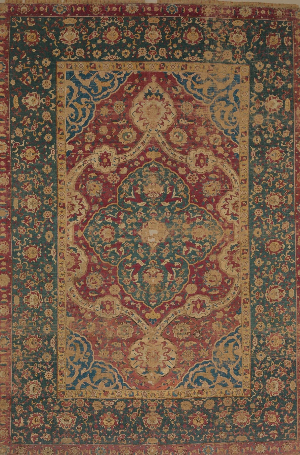 Kashan Silk Vine, a hand-knotted wool and silk rug, shown flat