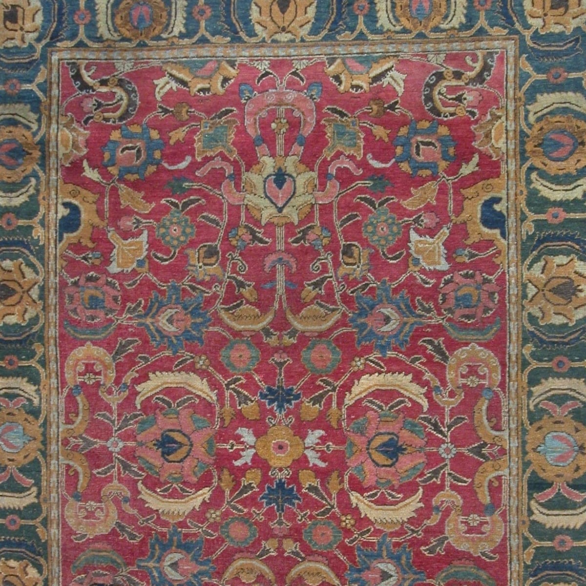 Close-up of the floral pattern on the Sarouk Rose
