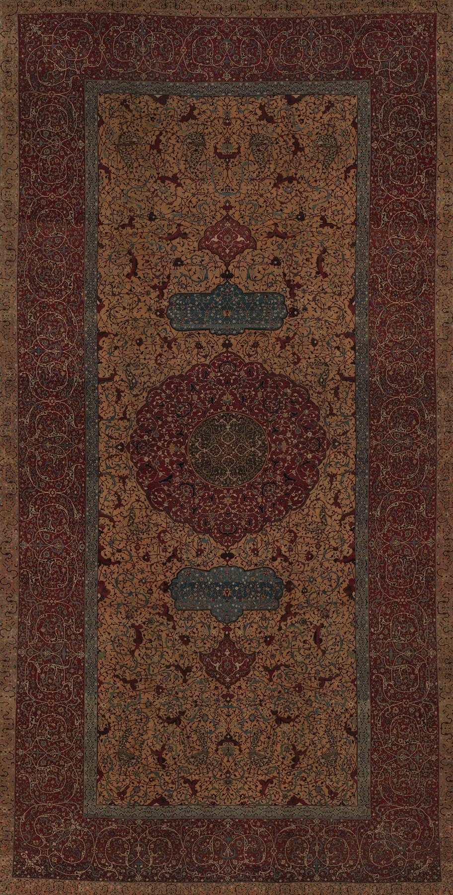 Tabriz Medallion, a hand-knotted wool and silk rug, shown flat