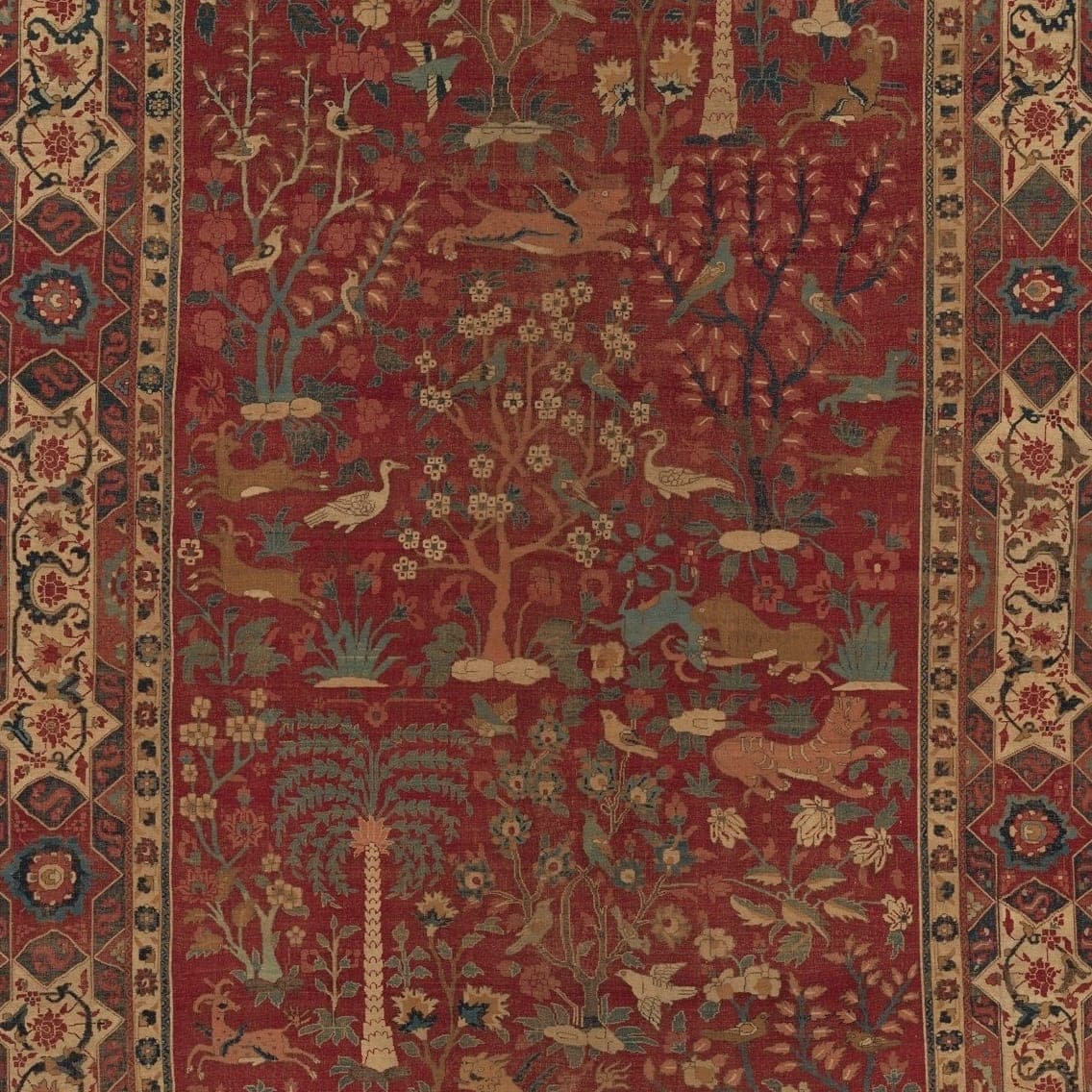 Close-up of the pictorial pattern on the Palm & Ibex Runner