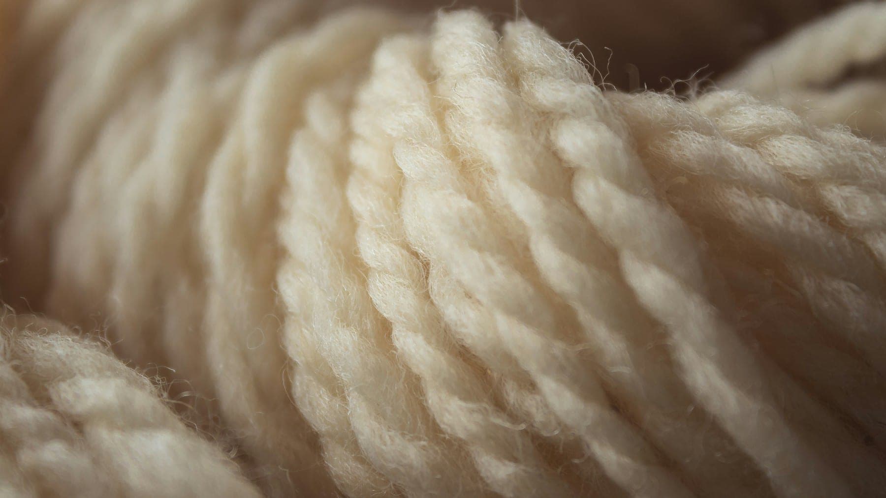 Macro of twisted hand-spun ivory wool yarn